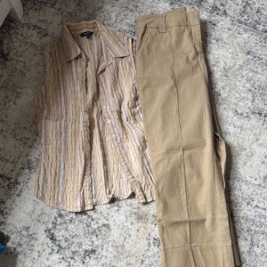 Women’s Khaki Dress Pants and button down tank top- Classic Tan